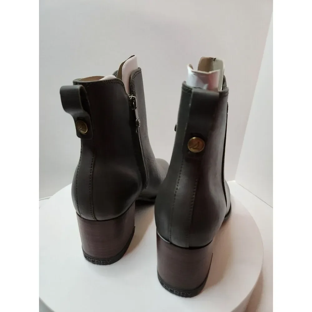 Sperry Seaport Heel Bootie Women’s 10 Olive Leather Ankle Boots